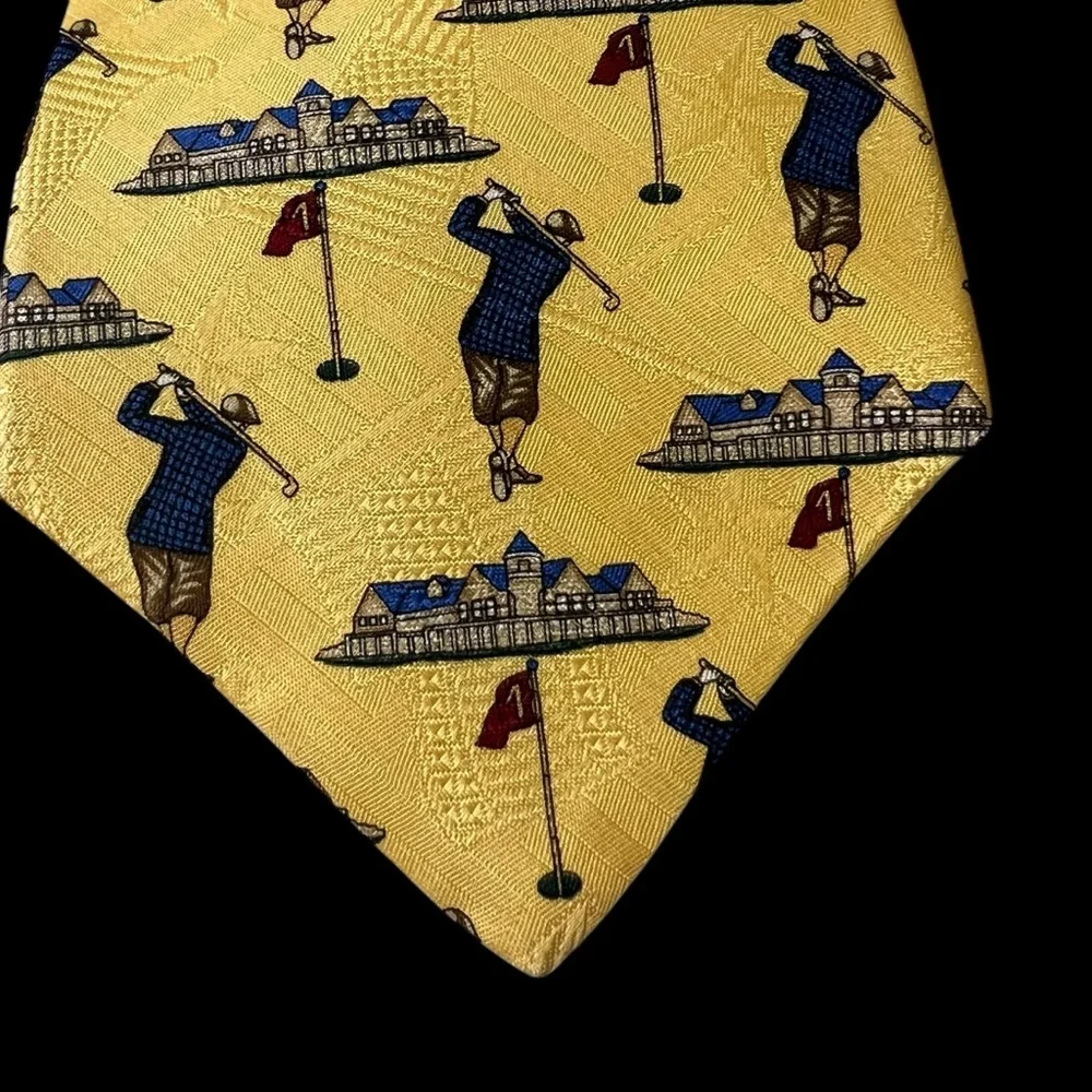 Tommy Hilfiger Yellow Silk Golf Necktie Tie 60” Long 4” Wide